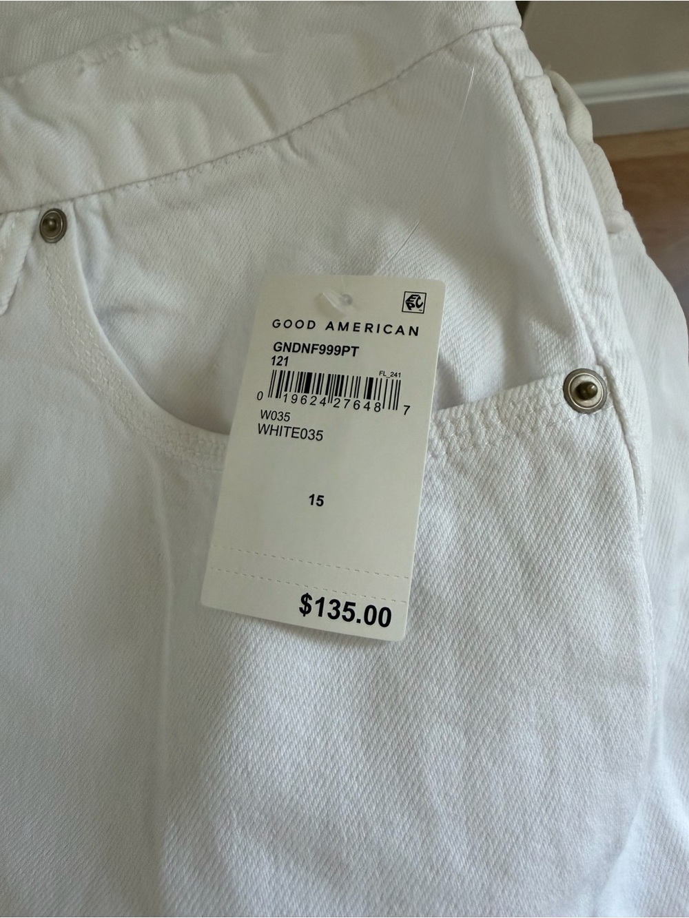 Good American Good 90s Duster Natural Fray Jeans in White - Size 15 - Picture 5 of 6